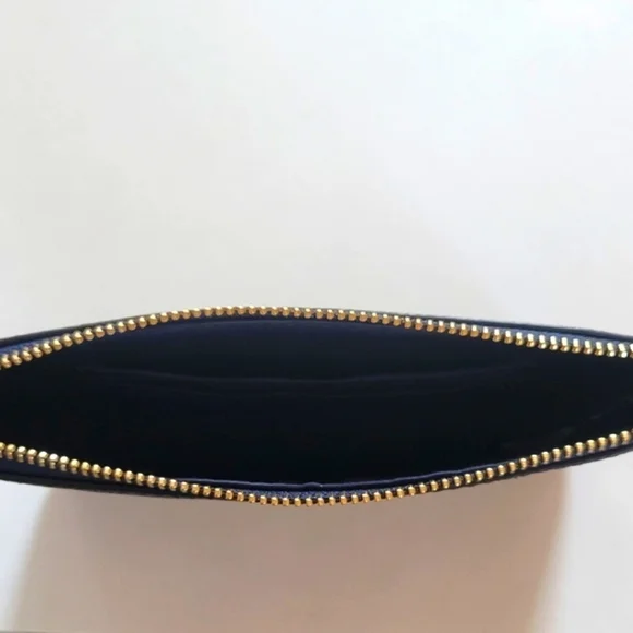 Coach Corner Zip Leather Wristlet Midnight Blue - Picture 3 of 4